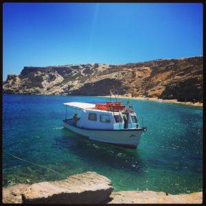 Hop on the boat taxi from Kalotaritissa to the islet of Gramvousa, in Amorgos