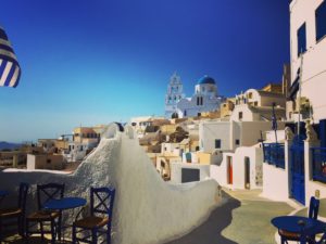 Pyrgos, a village built amphitheatrically at the highest point of the island of Santorini