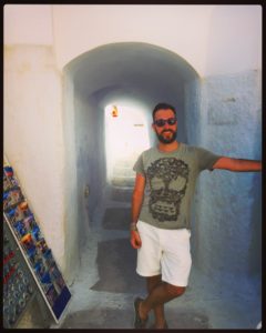 Strolling through the narrow, labyrinthine streets in Pyrgos, Santorini