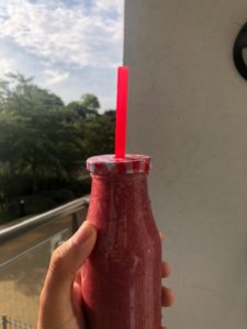 A pomegranate and banana kefir smoothie