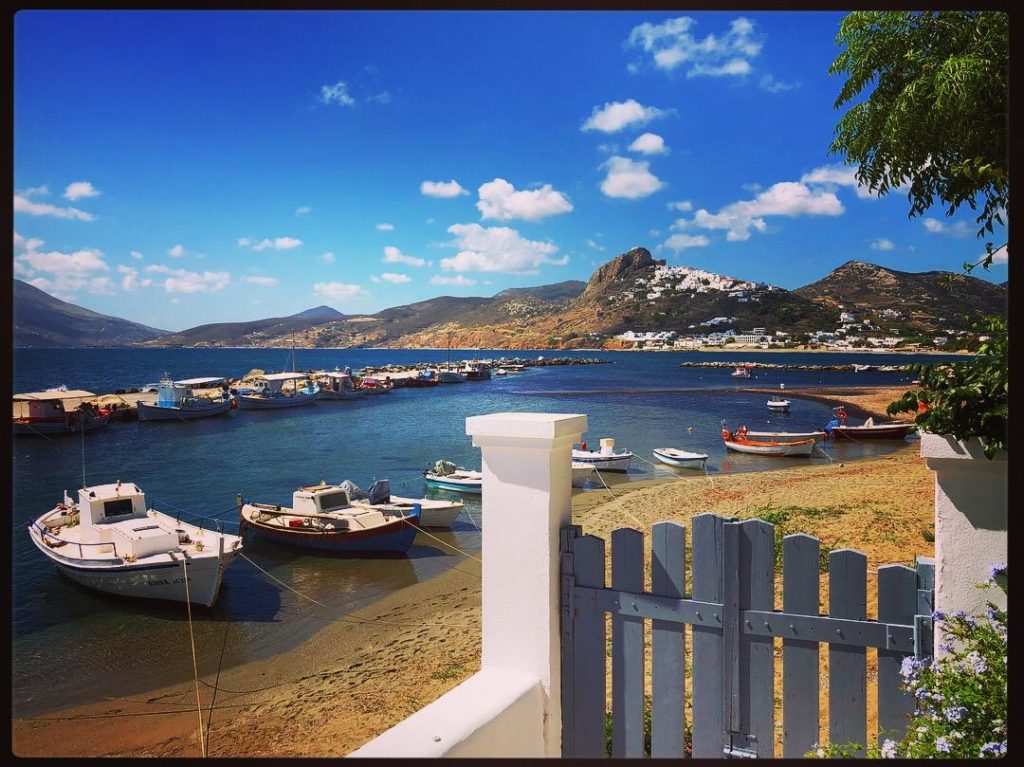 Molos beach offers a wonderful view of Hora in Skyros