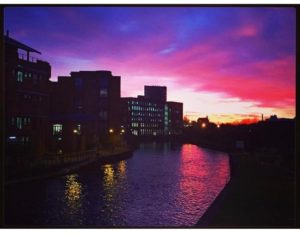 Sunset over the River Aire in Leeds