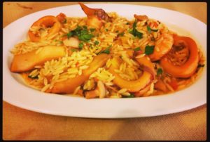 kritharoto (orzo with squid, cuttlefish and shrimp)