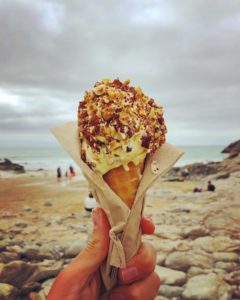 Hedgehog: ice cream smothered with clotted ice cream and rolled in honey-roasted hazelnuts