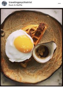 DUCK & WAFFLE: crispy leg confit, fried duck egg, mustard maple syrup