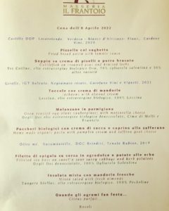 The 8-course menu at the Masseria Il Frantoio