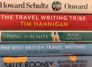 Some travel writing books (in the middle of the pile)
