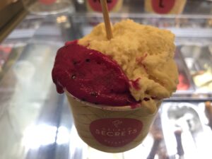 Durian and dragon fruit ice cream at Gelato Secrets