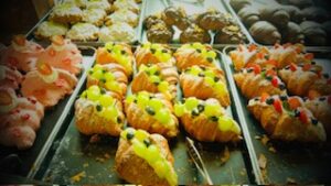 There was a good selection of sweet pastries as well as savoury items at Onion