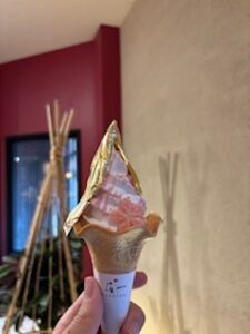 An ice cream with a gold leaf - a must-eat in Kanazawa