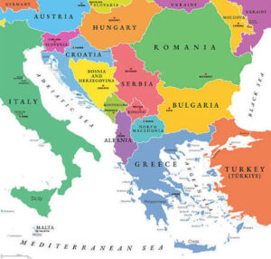 The seven countries that emerged after the breakup of the Socialist Federal Republic of Yugoslavia, and their neighbours