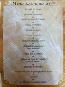 The menu at Le Petit Glouton in Vieux Lyon